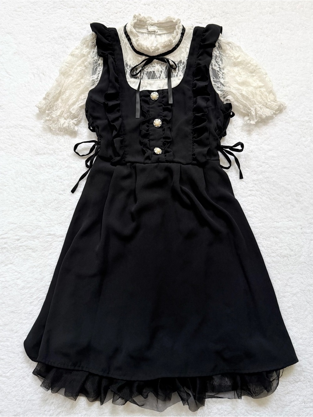 Jirai Kei Ryosan Lolita Bow Lace Japan Black White Dress Gothic Women M